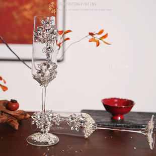 创意结婚敬酒杯新人一对香槟高脚杯碎钻diy手工制作交杯高级装饰