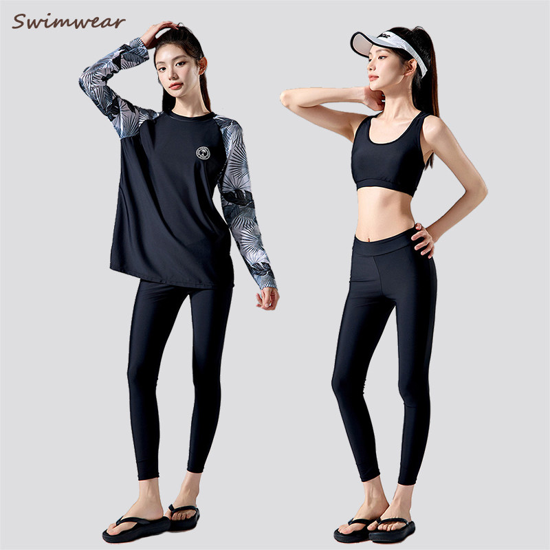 宽松长袖长裤防晒游泳衣女分体保守大码胖mm遮肚显瘦泡温泉三件套