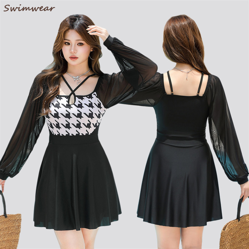 大码300斤防晒长袖泳衣女保守连体微胖mm200遮肉显瘦温泉2025新款