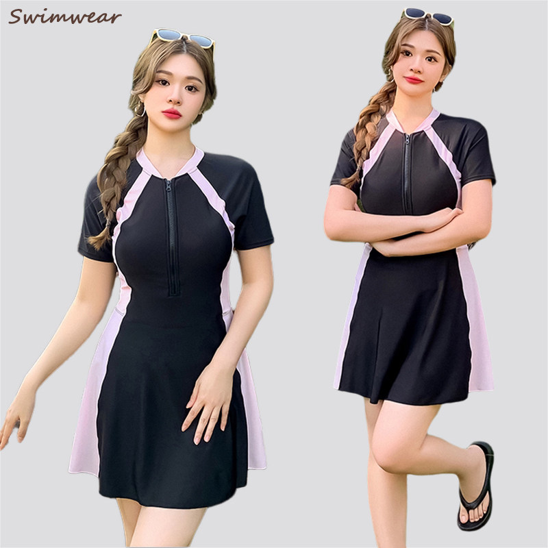 保守运动大码泳衣女胖mm分体裙式短袖遮肉显瘦泡温泉2026新款海边