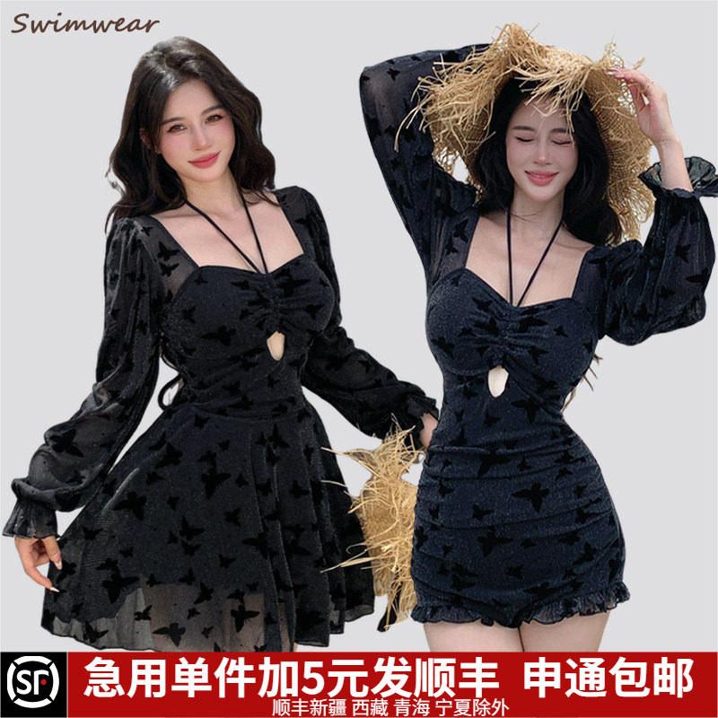 大码连体泳衣女高级感新款胖mm遮肉显瘦长袖防晒泡温泉200斤保守