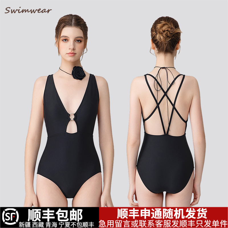 竞速泳衣女款竞技三角连体防走光游泳馆专用专业训练速干V领性感
