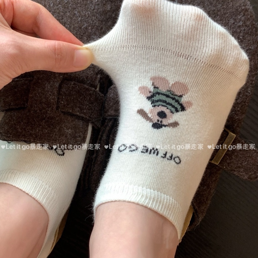 夏季超薄可爱小狗防滑不掉跟船袜