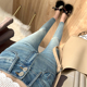 薄款 显瘦弹力九分铅笔裤 蜜桃臀神裤 女修身 浅蓝色高腰牛仔裤 夏季