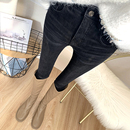 女韩国东大门弹力提臀加绒小脚靴裤 王炸巨显瘦 黑灰色薄绒牛仔裤