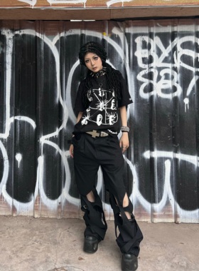 WorkAholic 9头面具短袖 T恤男女休闲嘻哈街头美式国潮工作狂人