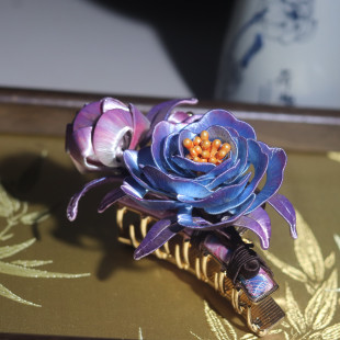 非遗手工缠花抓夹宋锦压夹中国风紫色牡丹花汉服头饰古装饰品发夹