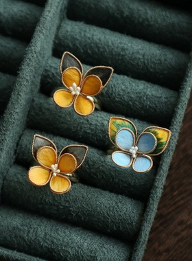 非遗绒花古法金蝴蝶活口戒指