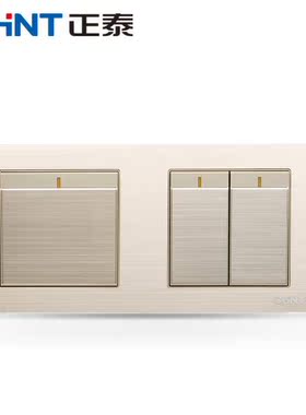 正泰86型科莫NEW6H高端墙壁开关插座面板一开五孔铝拉丝香槟金