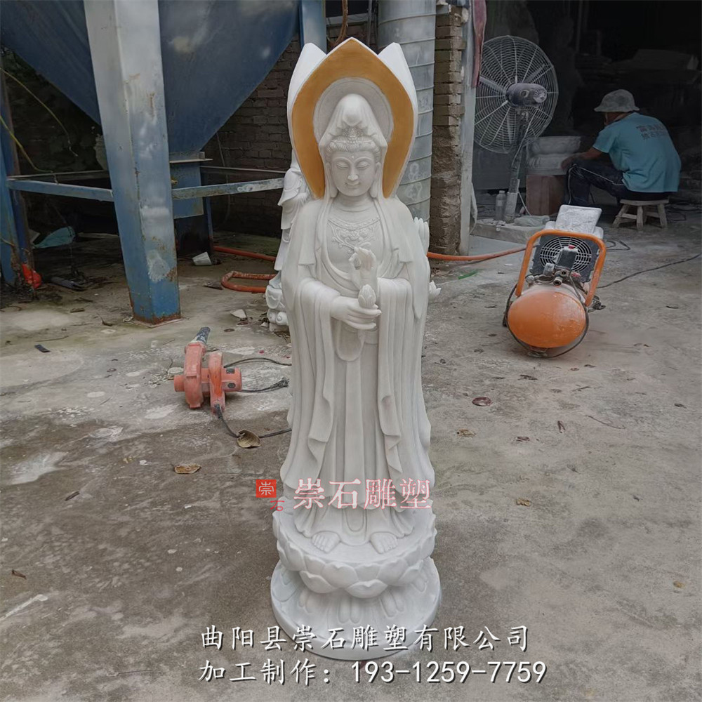 石雕精品汉白玉三面四面观音菩萨雕像滴水观音寺庙菩萨神像站像