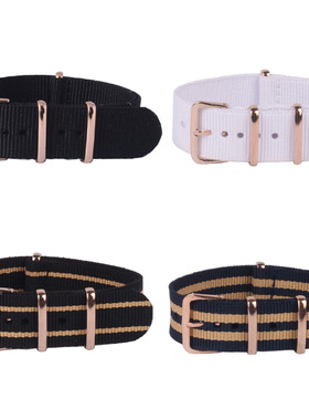 黑色nato尼龙帆布手表带18 20 22mm男户外运动替换dw水鬼玫瑰金扣