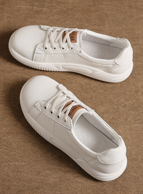 2025春秋新款头层牛皮一脚蹬百搭通勤女鞋复古懒人小白鞋女休闲鞋