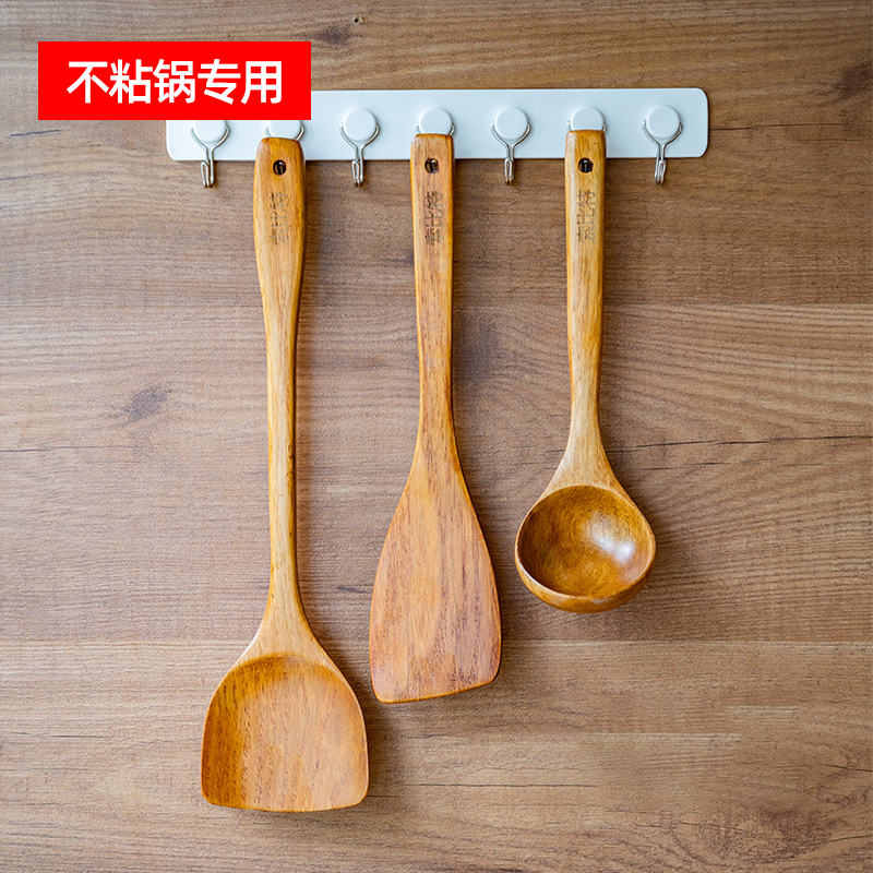 3家用木铲子木勺不粘锅专用长柄炒菜铲子木铲耐高温木质锅铲菜铲头