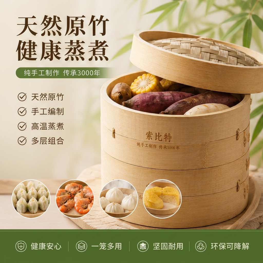 手工编织竹蒸笼 竹制家用小蒸笼蒸屉小笼包馒头笼屉包子蒸架商用