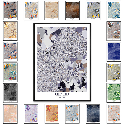 日本久留米艺术抽象城市色块地图装饰画现代大气餐厅房间办公室画