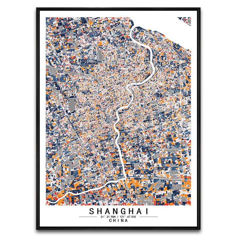 原创现代客厅简约艺术城市上海地图创意画装饰画餐厅北欧抽象挂画图片