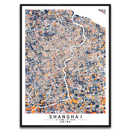 原创现代客厅简约艺术城市上海地图创意画装饰画餐厅北欧抽象挂画