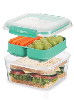 sistema新西兰三格餐盒水果保鲜盒上班上学带饭盒可微波防漏密封