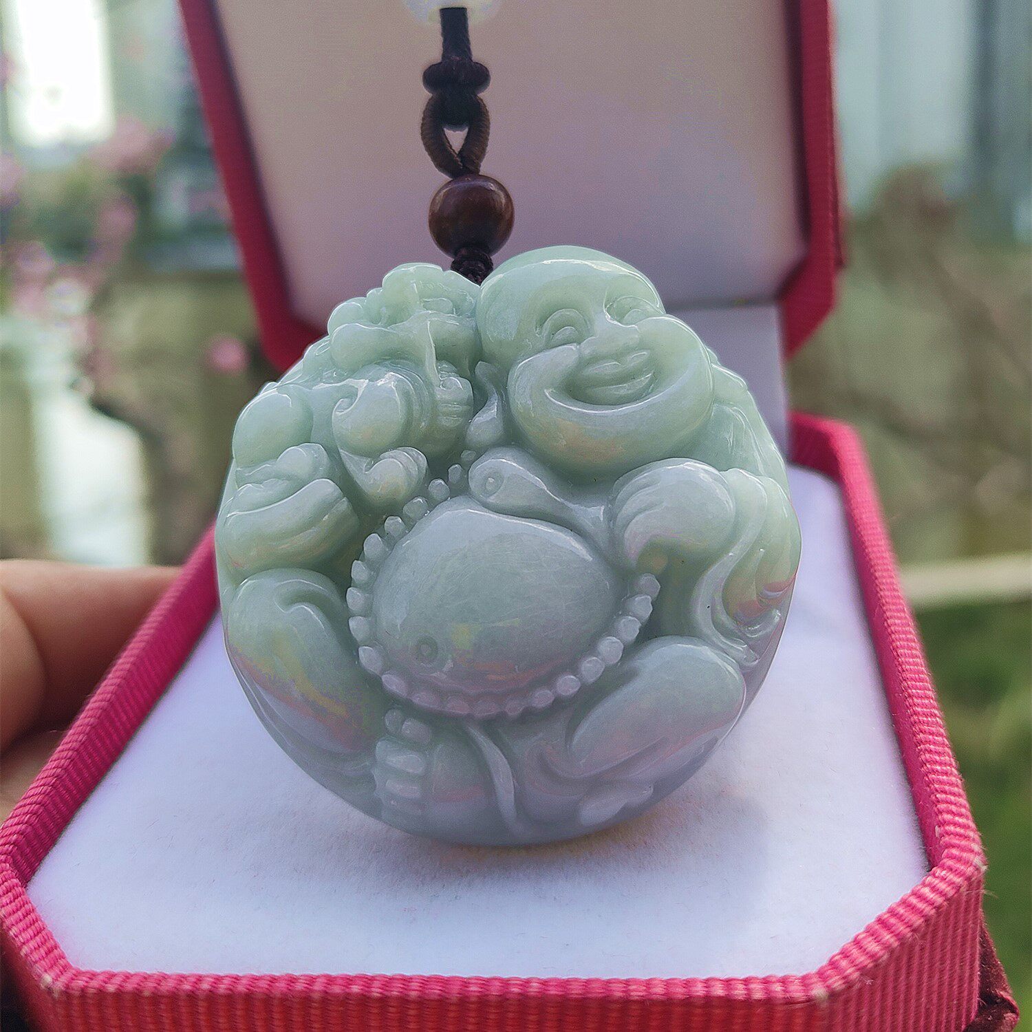 天然翡翠大肚笑佛公貔貅男女吊坠