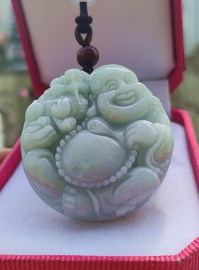 天然翡翠大肚笑佛公貔貅男女吊坠