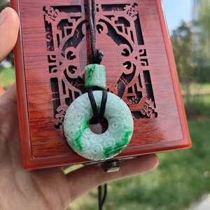 心玉行天然翡翠A货平安扣吊坠男女雕刻花开富贵项坠阳绿挂件玉佩