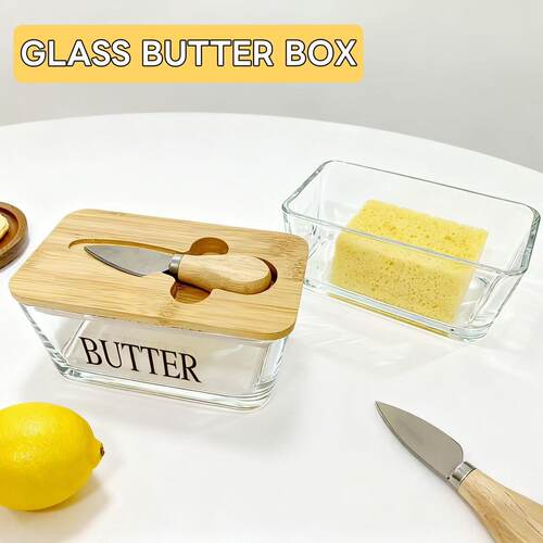 北欧风玻璃黄油盒密封带盖抹刀
