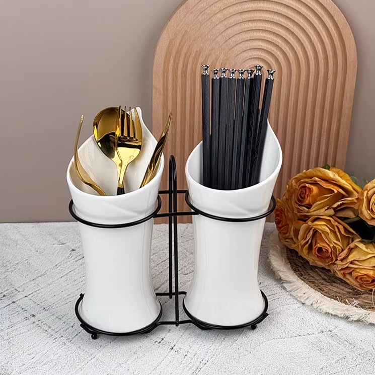 轻奢欧式陶瓷筷子筒筷子娄家用筷子收纳盒北欧厨房创意筷筒置物架