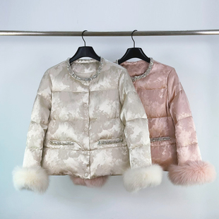 轻奢高级感国风狐狸毛袖羽绒服女冬设计感新中式重工钉珠洋气外套