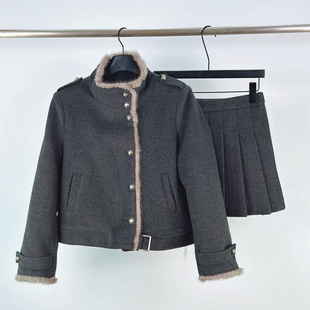 高级感水貂毛外套百褶短裙两件套 女冬2025新款 法式 小香风羽绒套装