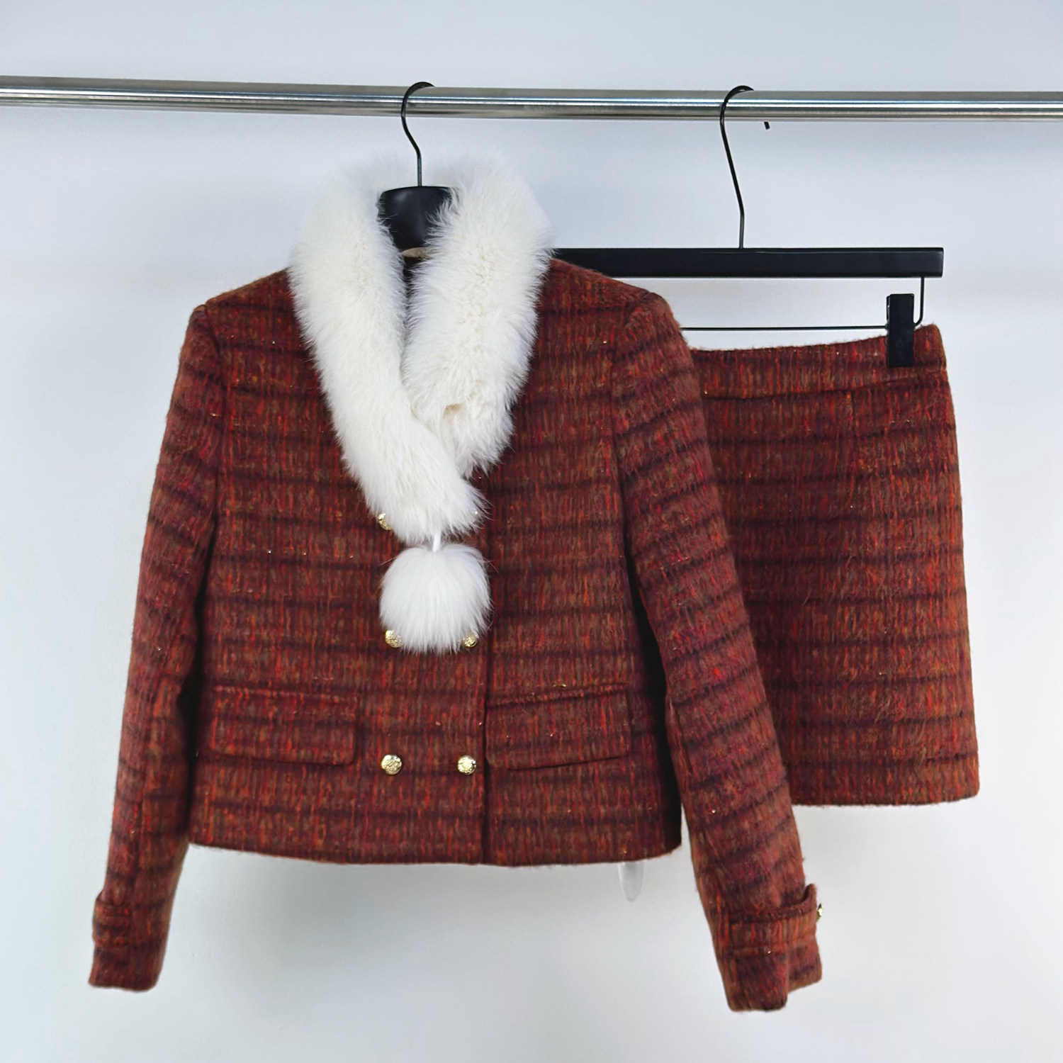 狐狸毛围脖小香风羽绒套装女冬富家千金穿搭毛呢外套半身裙两件套,女装/女士精品,时尚套装,淘宝优惠券,粉丝福利购,淘宝优惠卷