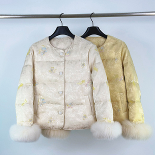 新中式国风复古重工刺绣白鸭绒外套女冬设计感高端洋气羽绒服上衣