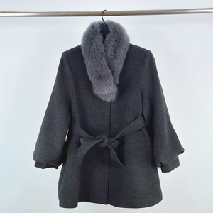 专柜正品收腰灯笼袖狐狸毛领羽绒外套女高级感名媛小个子毛呢大衣