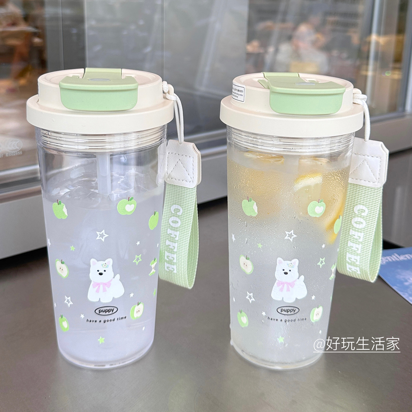塑料水杯子双饮口耐高温tritan材质小狗2025新款女高颜值吸管夏日