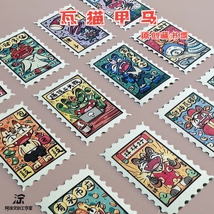 云南非遗瓦猫甲马文创版画贴纸便签纸手账手机壳装饰藏书票纪念品