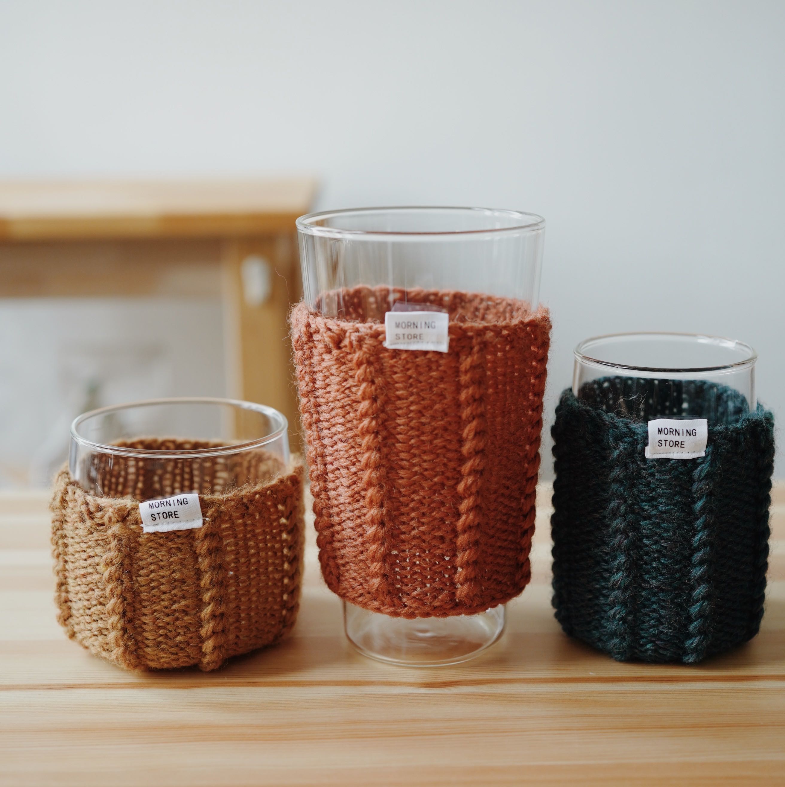 早上好商店|独家祖母手作 纯手工纯色毛线针织杯套直身杯套不含杯