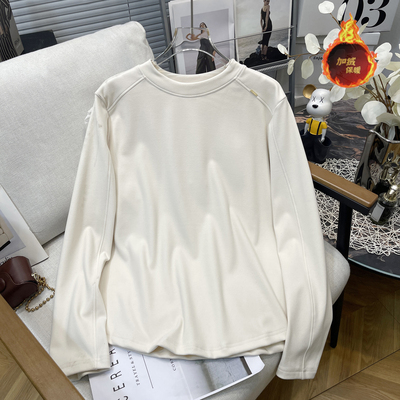 大码女装冬季新款双面磨毛打底衫