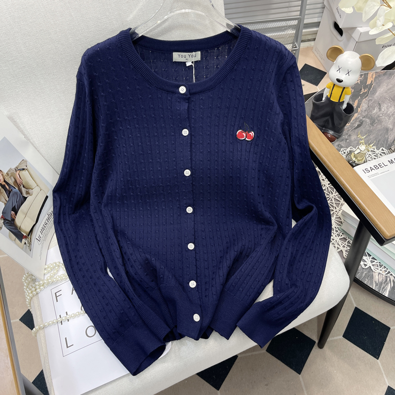 大码麻花刺绣设计感针织开衫外套