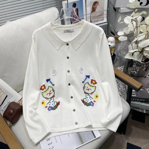 大码女装秋季新款刺绣针织衫开衫
