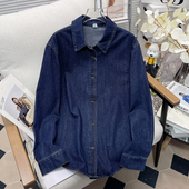 胡子叔大码 女深蓝色软牛仔衬衫 女秋冬内搭叠穿衬衣胖mm正肩上衣春