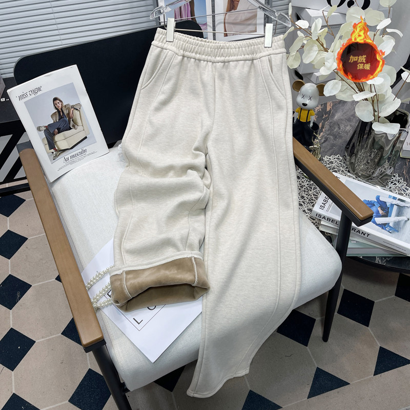 胡子叔大码女装高腰窄版阔腿裤冬季加绒胖mm韩版松紧腰休闲直筒裤,女装/女士精品,大码裤装,淘宝优惠券,粉丝福利购,淘宝优惠卷