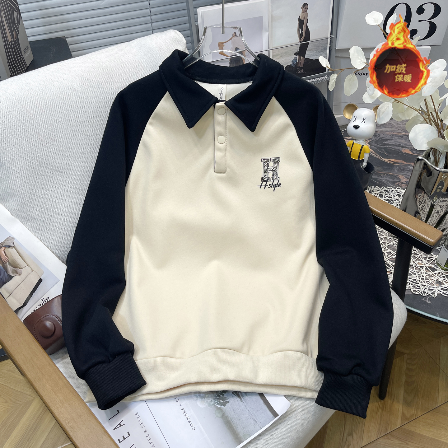 大码女装加绒加厚假两件女士卫衣