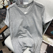 女装 胖mm百搭V领时尚 设计感明线短袖 新款 上衣 T恤女夏季 胡子叔大码
