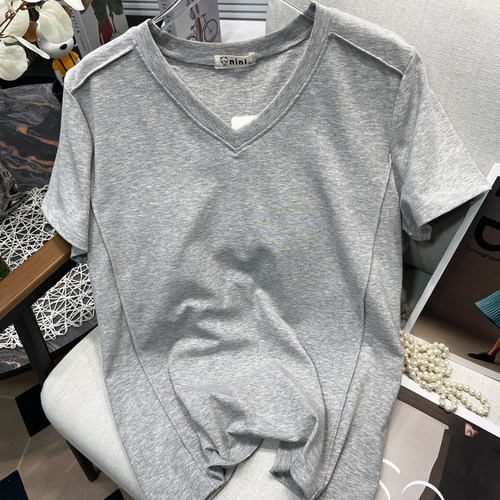 大码女装设计感明线短袖T恤女