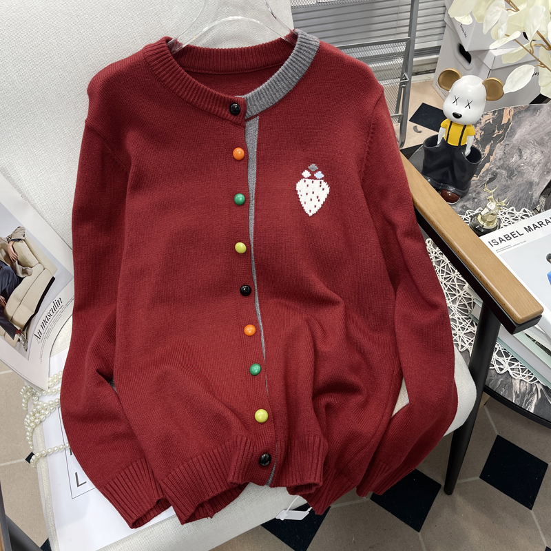 大码韩版减龄彩色纽扣针织开衫