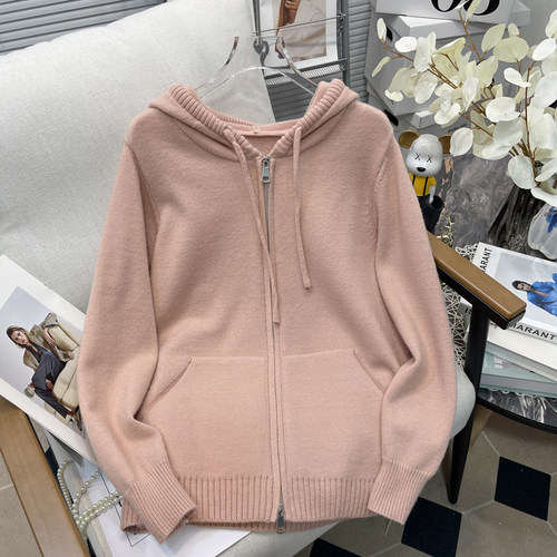 大码北极绒连帽针织毛衣女