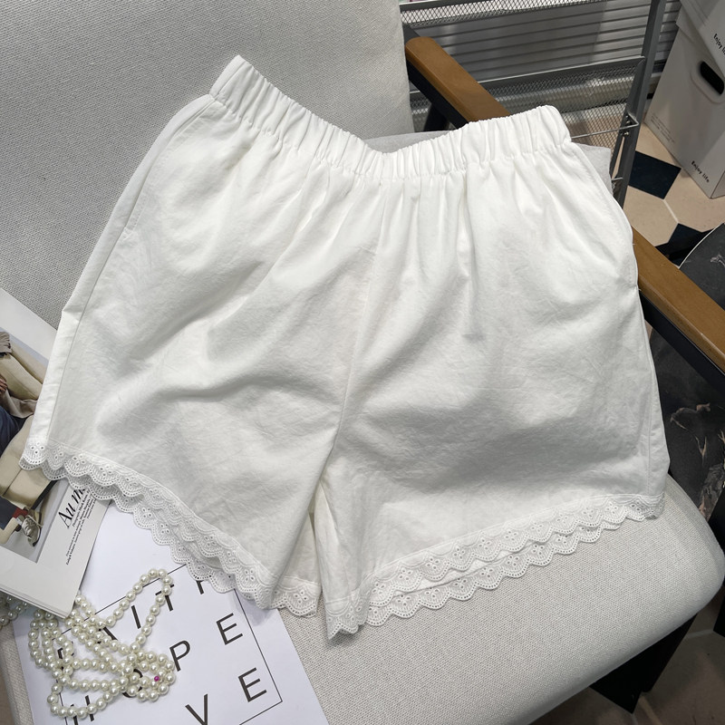 胡子叔大码休闲全棉短裤女安全裤胖mm松紧腰宽松蕾丝花边打底裤潮