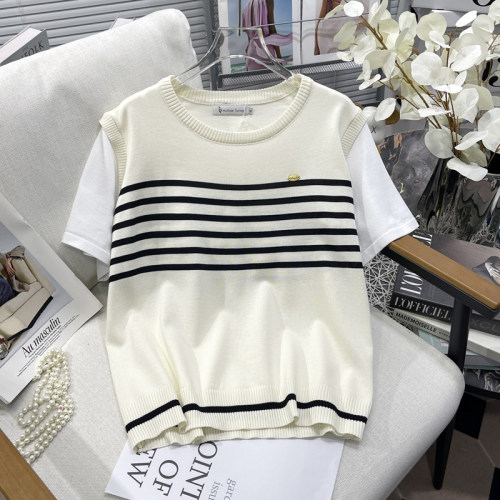 大码女装夏季新款拼接撞色条纹