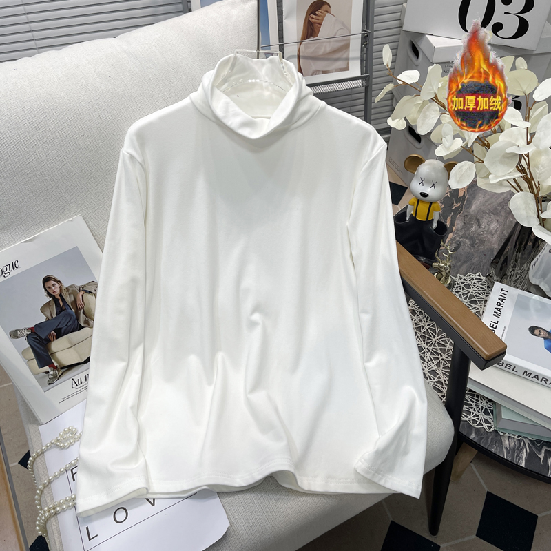 大码秋冬磨毛加热高领内搭打底衫