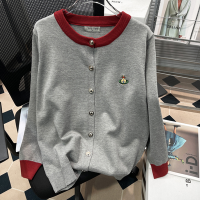 大码春秋200斤撞色边针织开衫