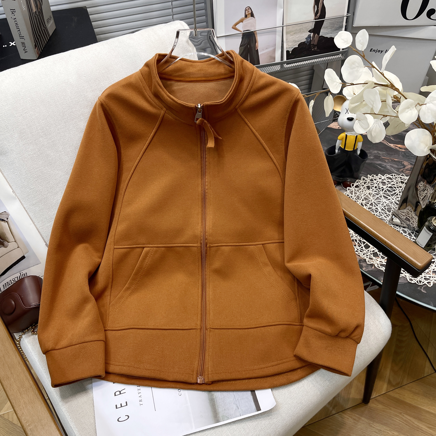 大码女装秋冬美式气质拉链卫衣女